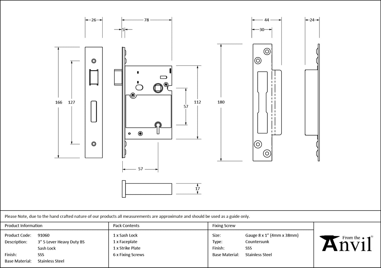 From The Anvil - SSS 3" 5 Lever Heavy Duty BS Sash Lock | Sku. 91060 | Trade Door Handles.