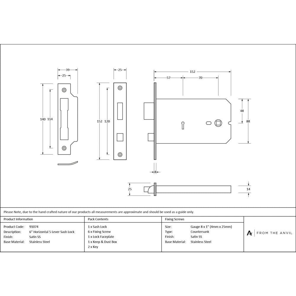 From The Anvil - SSS 6" Horizontal 5 Lever Sash Lock | Sku. 91074 | Trade Door Handles.