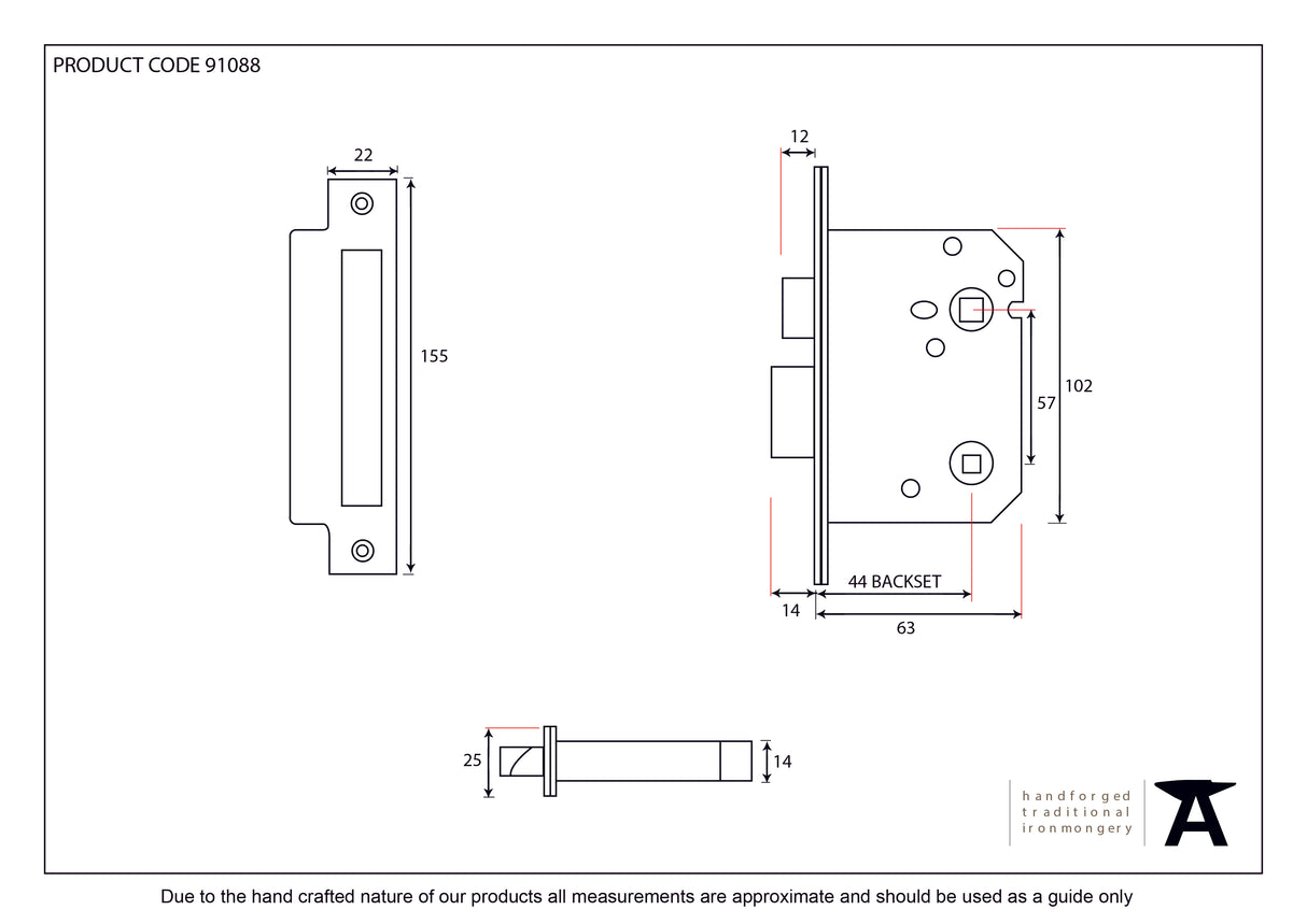 From The Anvil - Electro Brassed 2½" Bathroom Mortice Lock | Sku. 91088 | Trade Door Handles.