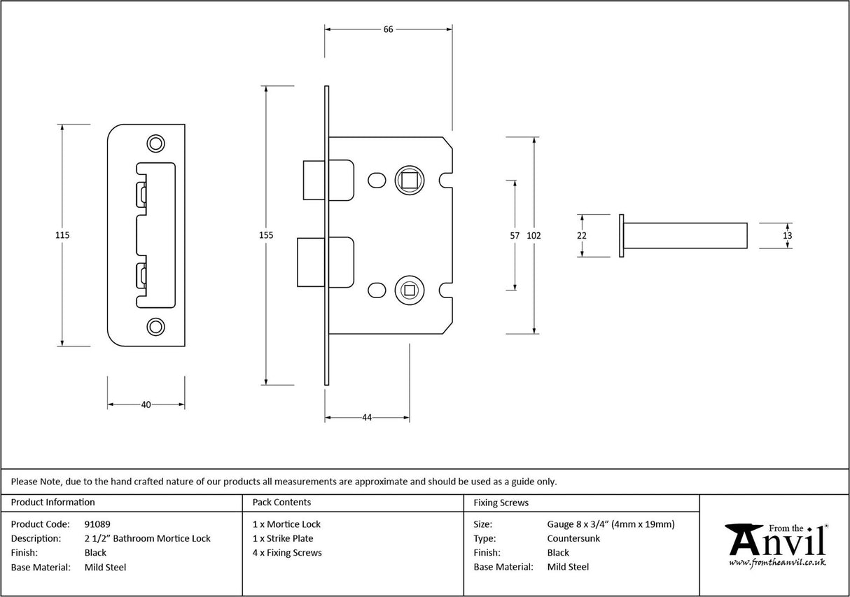 From The Anvil - Black 2½" Bathroom Mortice Lock | Sku. 91089 | Trade Door Handles.
