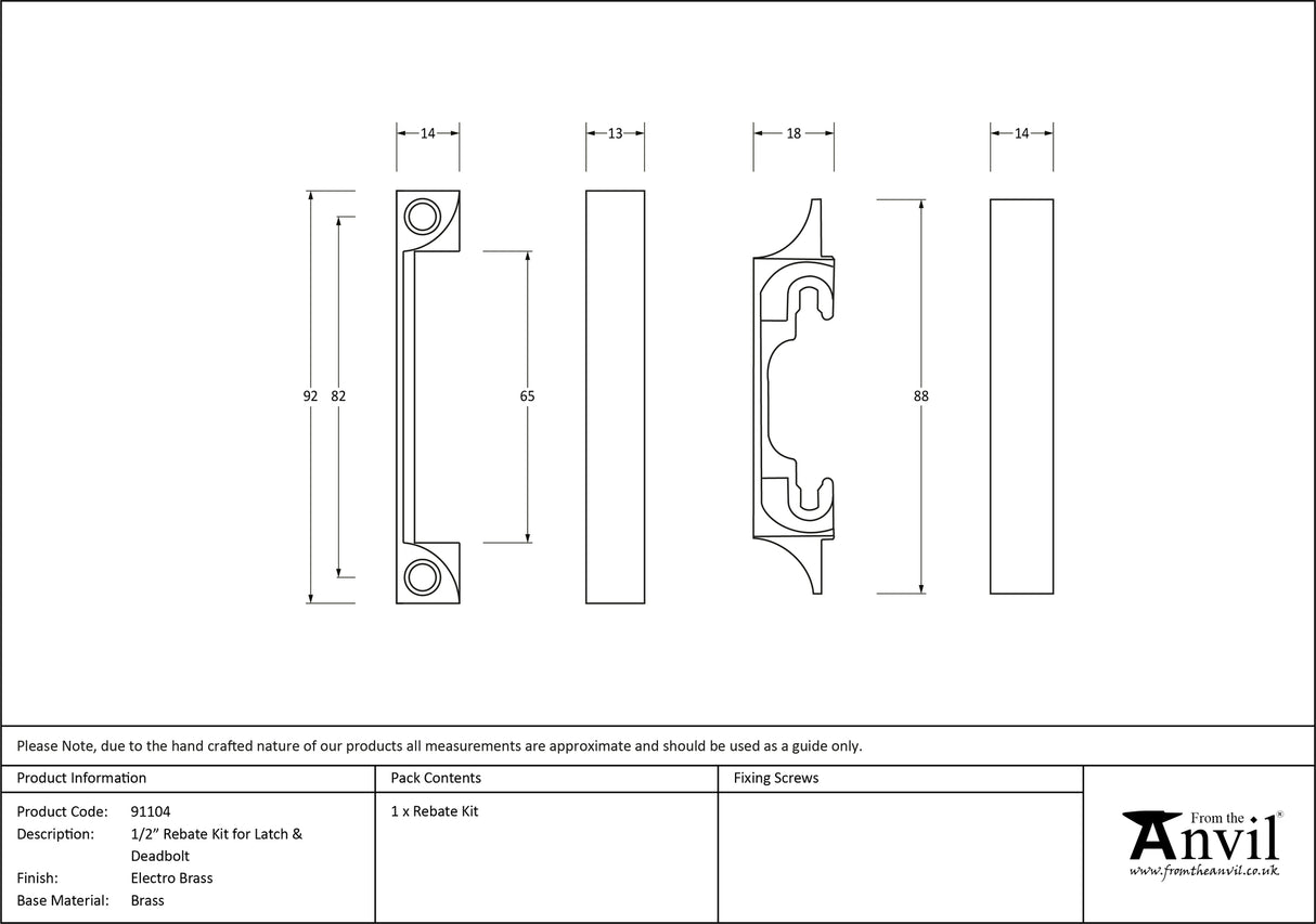 From The Anvil - Electro Brass ½" Rebate Kit for Latch and Deadbolt | Sku. 91104 | Trade Door Handles.
