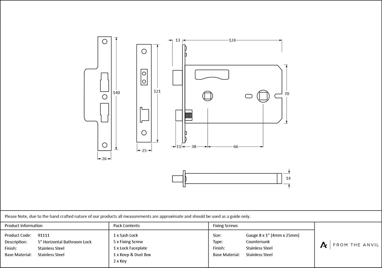 From The Anvil - SS 5" Horizontal Bathroom Lock | Sku. 91111 | Trade Door Handles.