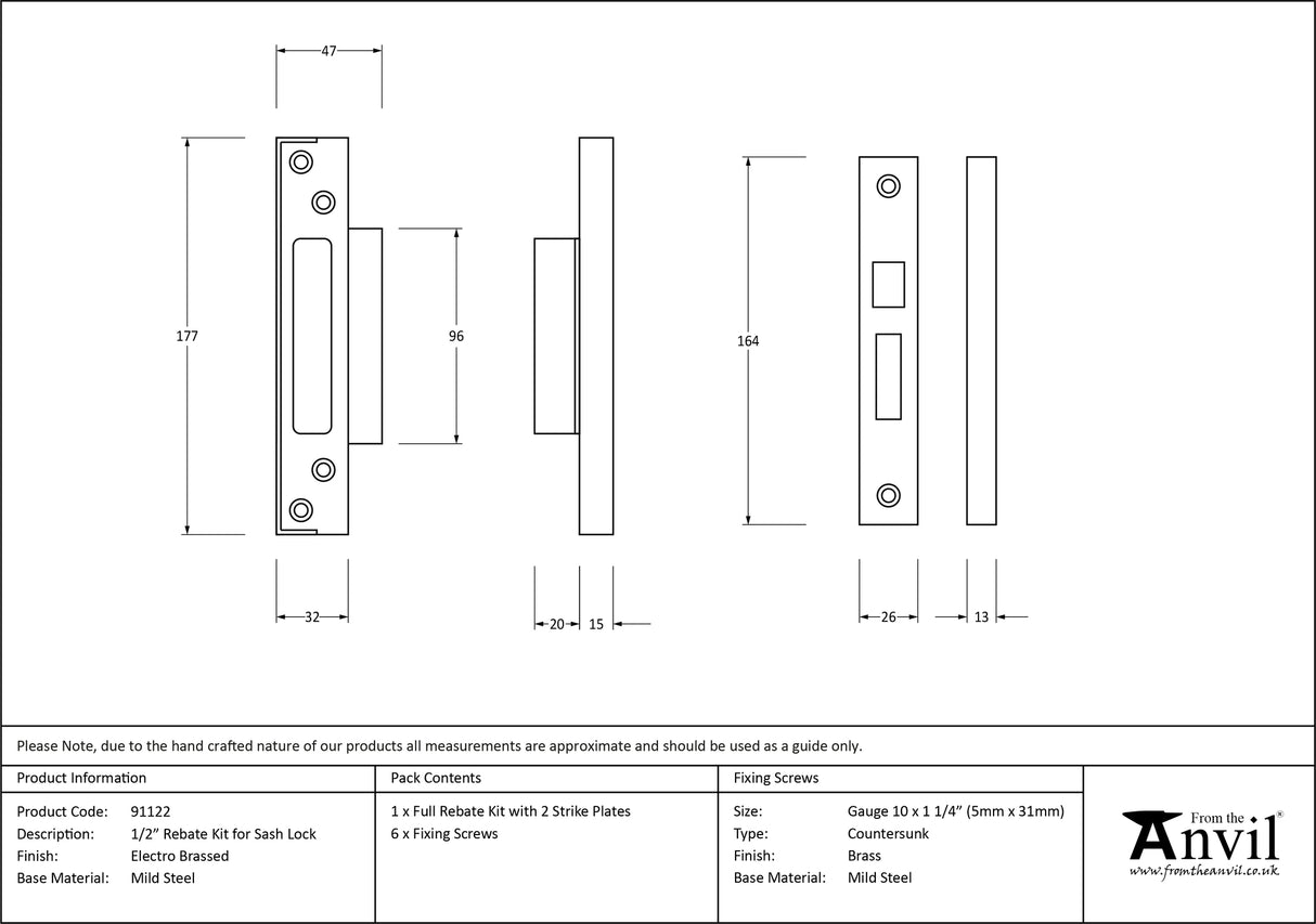 From The Anvil - Electro Brassed ½" Rebate Kit for Sash Lock | Sku. 91122 | Trade Door Handles.
