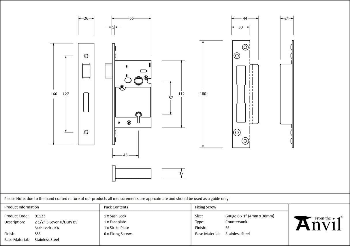 From The Anvil - SSS 2½" 5 Lever H/Duty BS Sash Lock KA | Sku. 91123 | Trade Door Handles.
