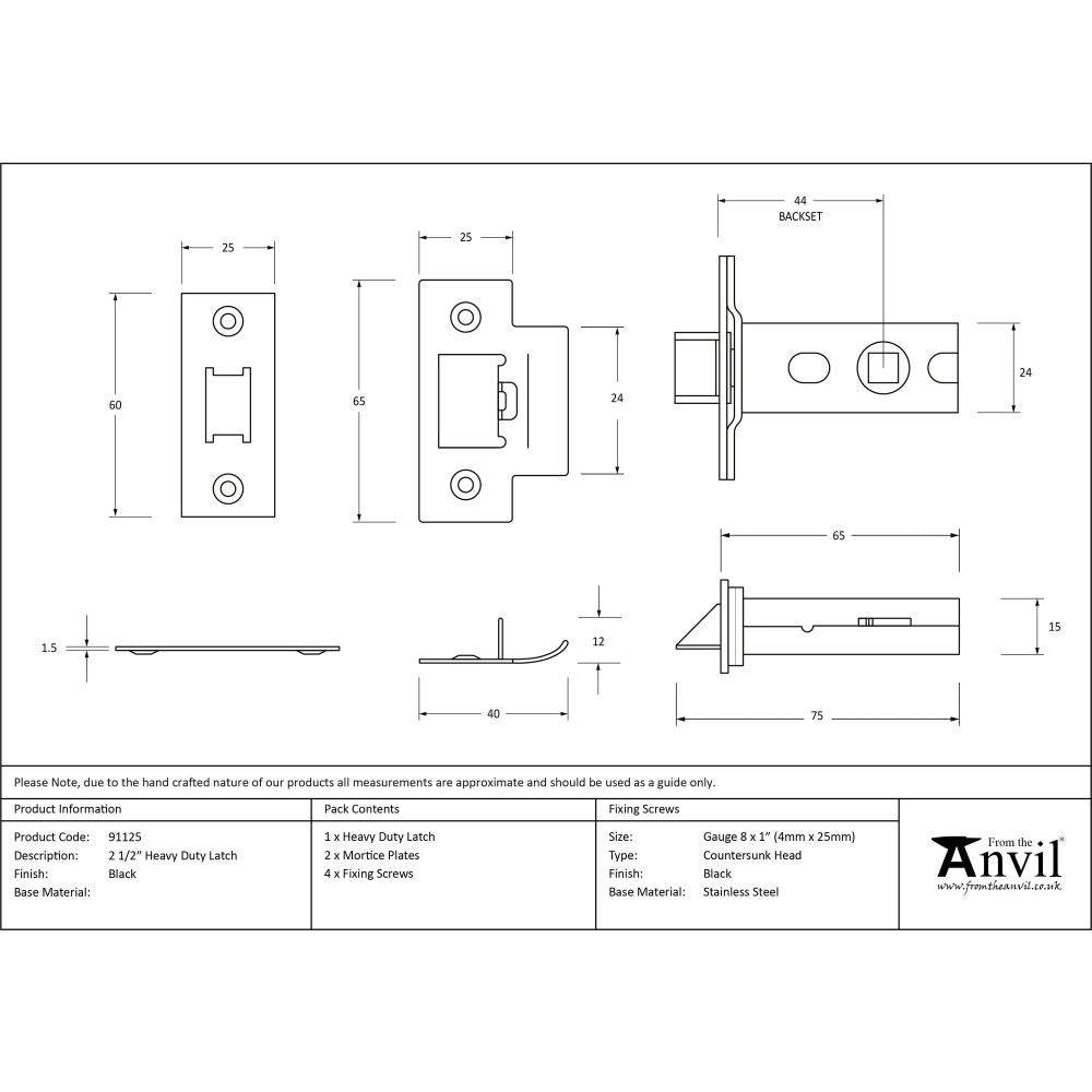 From The Anvil - Black 2½" Heavy Duty Latch | Sku. 91125 | Trade Door Handles.