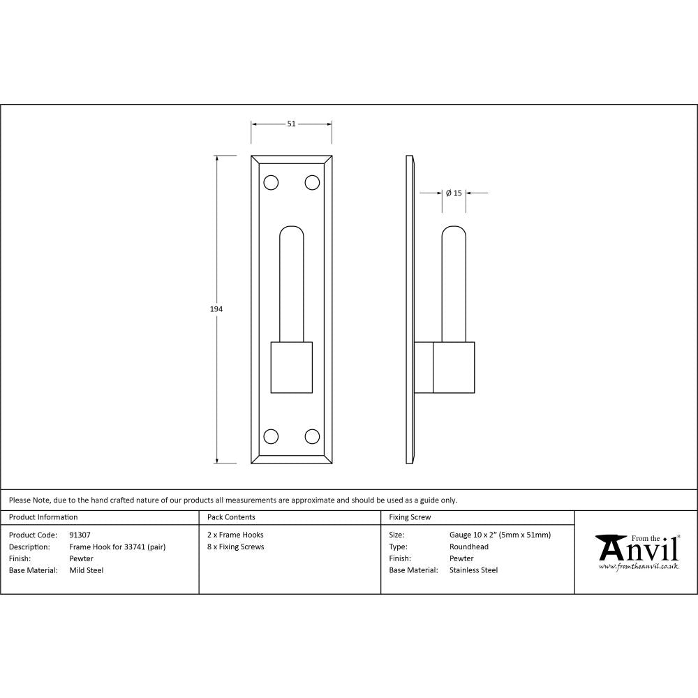 From The Anvil - Pewter Frame Hook for 33741 (pair) | Sku. 91307 | Trade Door Handles.