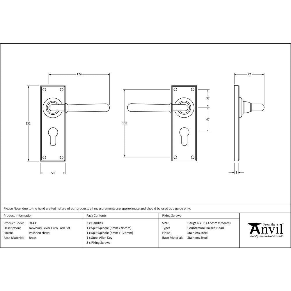 From The Anvil - Polished Nickel Newbury Lever Euro Lock Set | Sku. 91431 | Trade Door Handles.