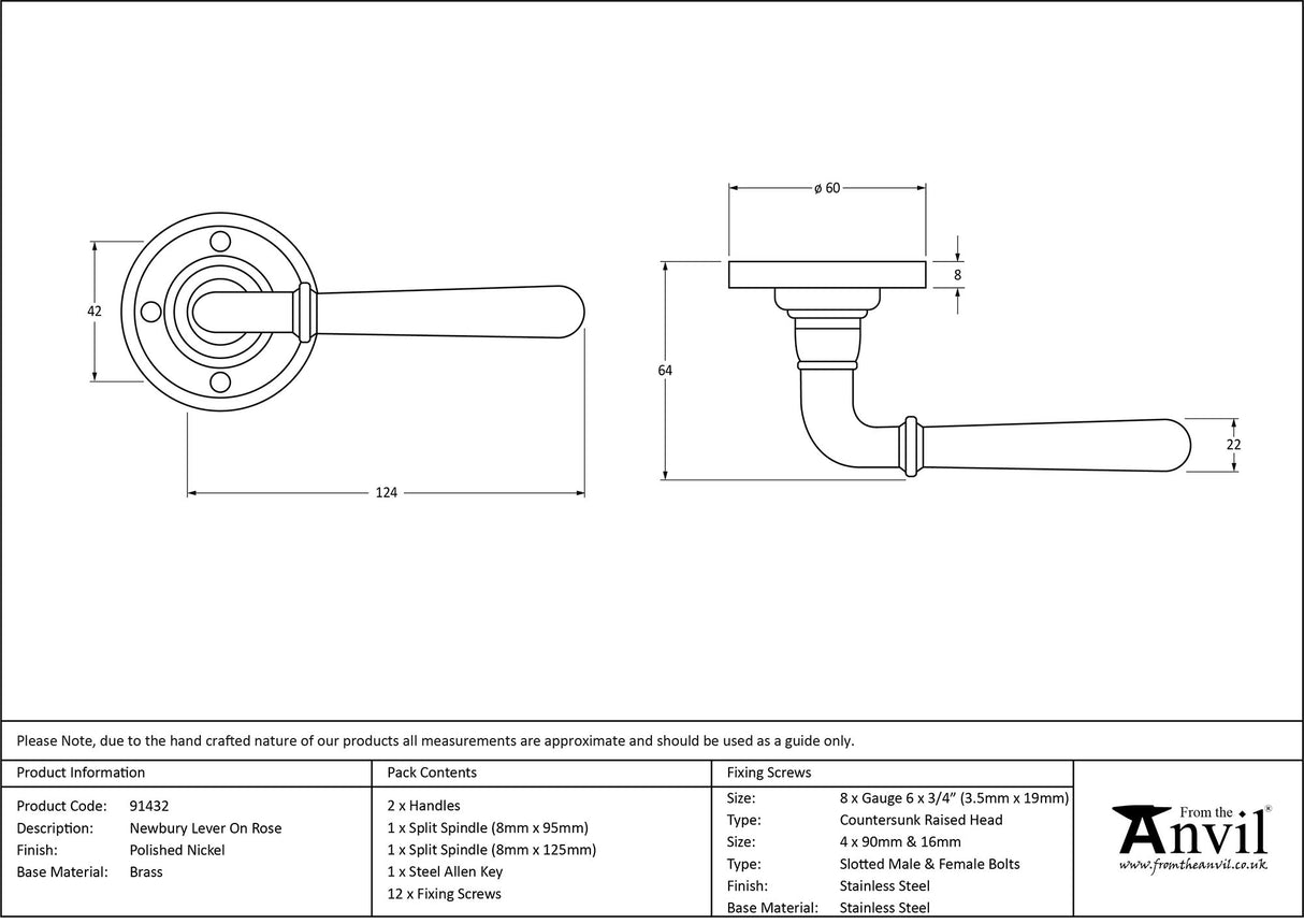 From The Anvil - Polished Nickel Newbury Lever on Rose Set | Sku. 91432 | Trade Door Handles.