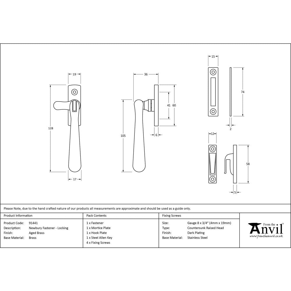 From The Anvil - Aged Brass Locking Newbury Fastener | Sku. 91441 | Trade Door Handles.