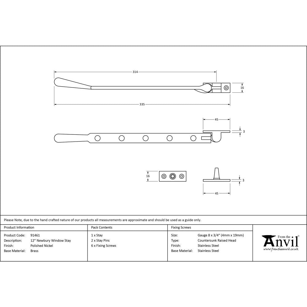 From The Anvil - Polished Nickel 12" Newbury Stay | Sku. 91461 | Trade Door Handles.