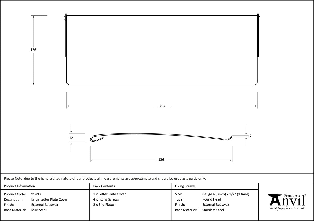 From The Anvil - External Beeswax Large Letter Plate Cover | Sku. 91493 | Trade Door Handles.