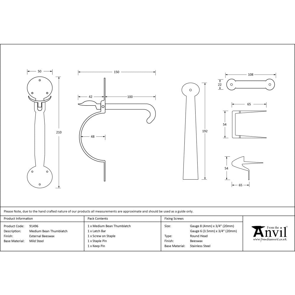 From The Anvil - External Beeswax Medium Bean Thumblatch | Sku. 91496 | Trade Door Handles.