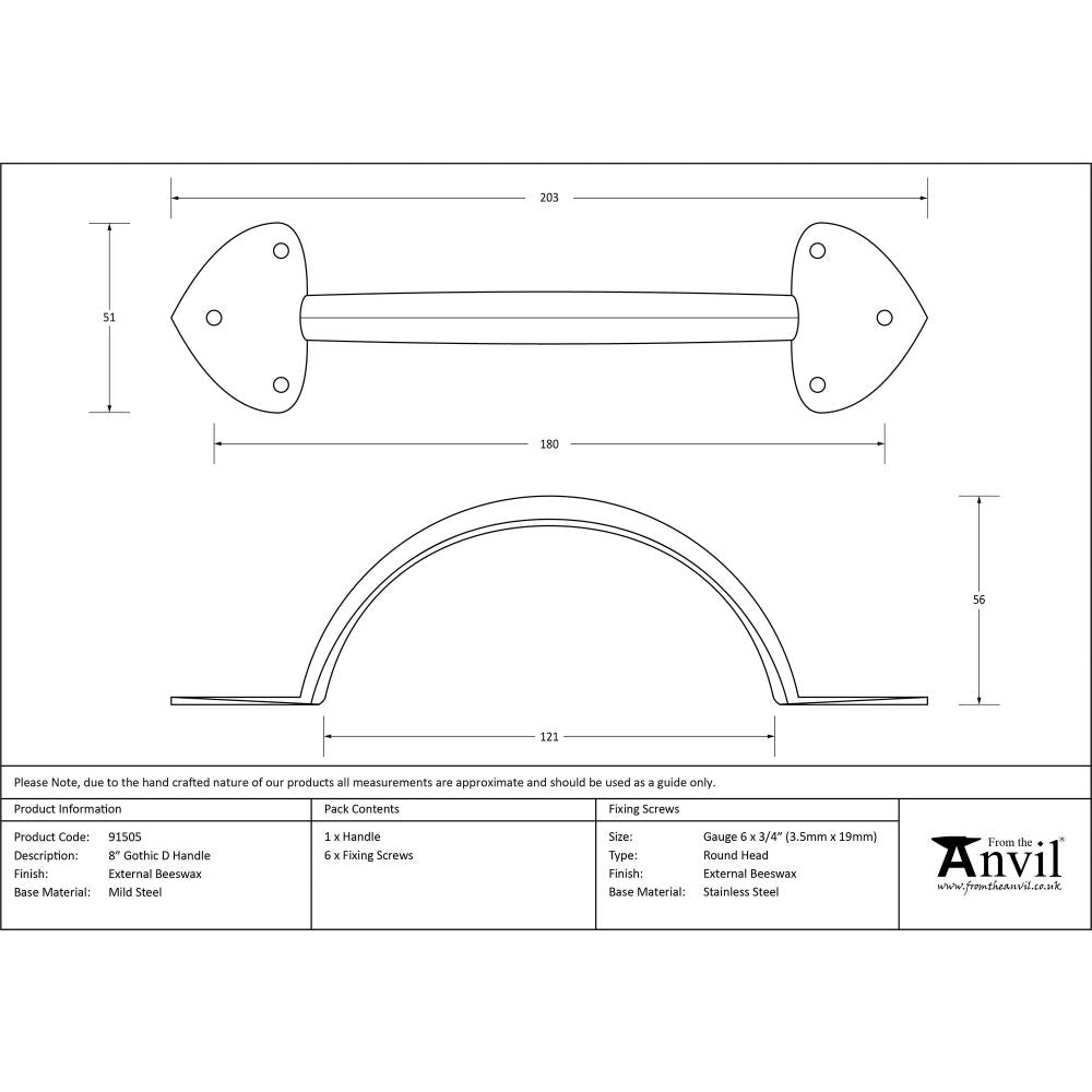 From The Anvil - External Beeswax 8" Gothic D Handle | Sku. 91505 | Trade Door Handles.