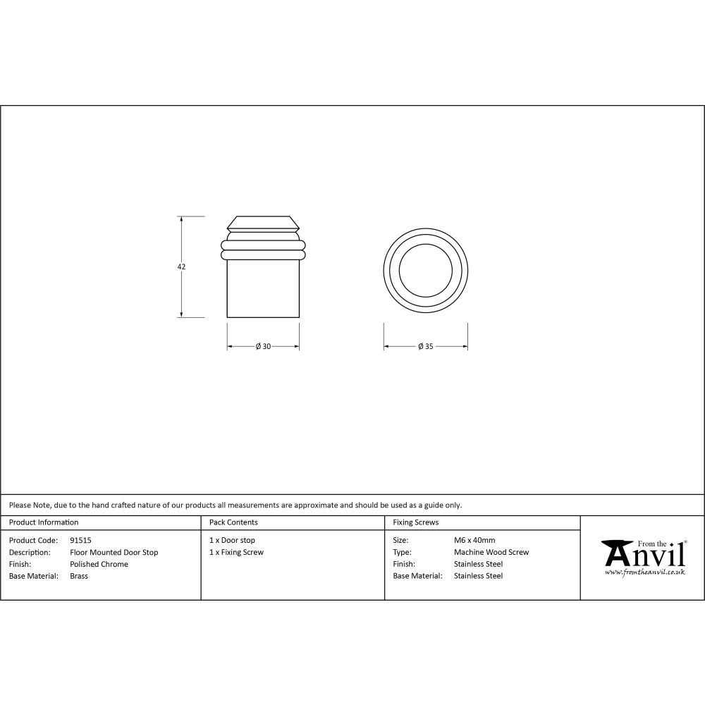 From The Anvil - Polished Chrome Floor Mounted Door Stop | Sku. 91515 | Trade Door Handles.