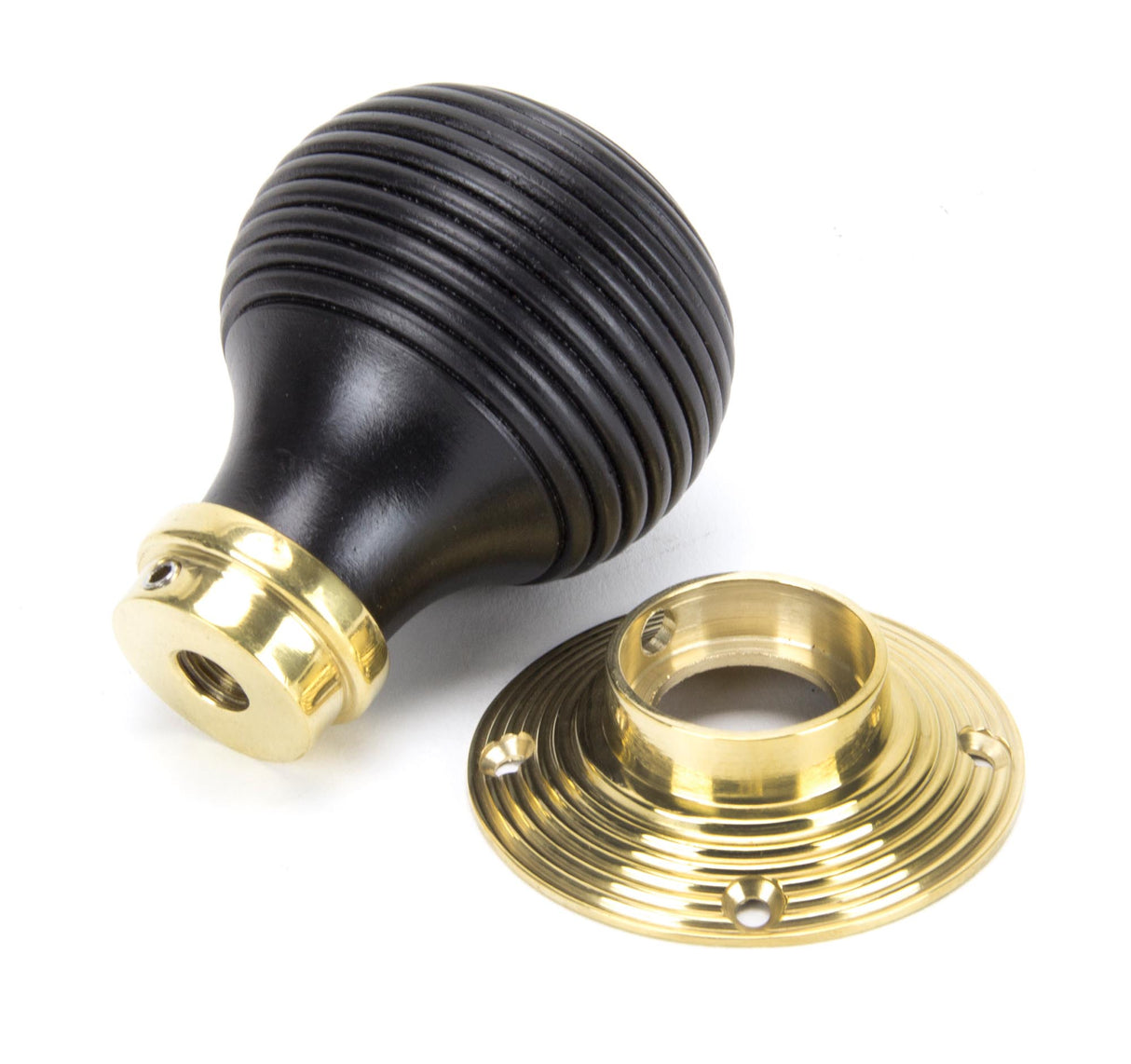 From The Anvil - Ebony & Polished Brass Beehive Mortice/Rim Knob Set | Sku. 91729 | Trade Door Handles.