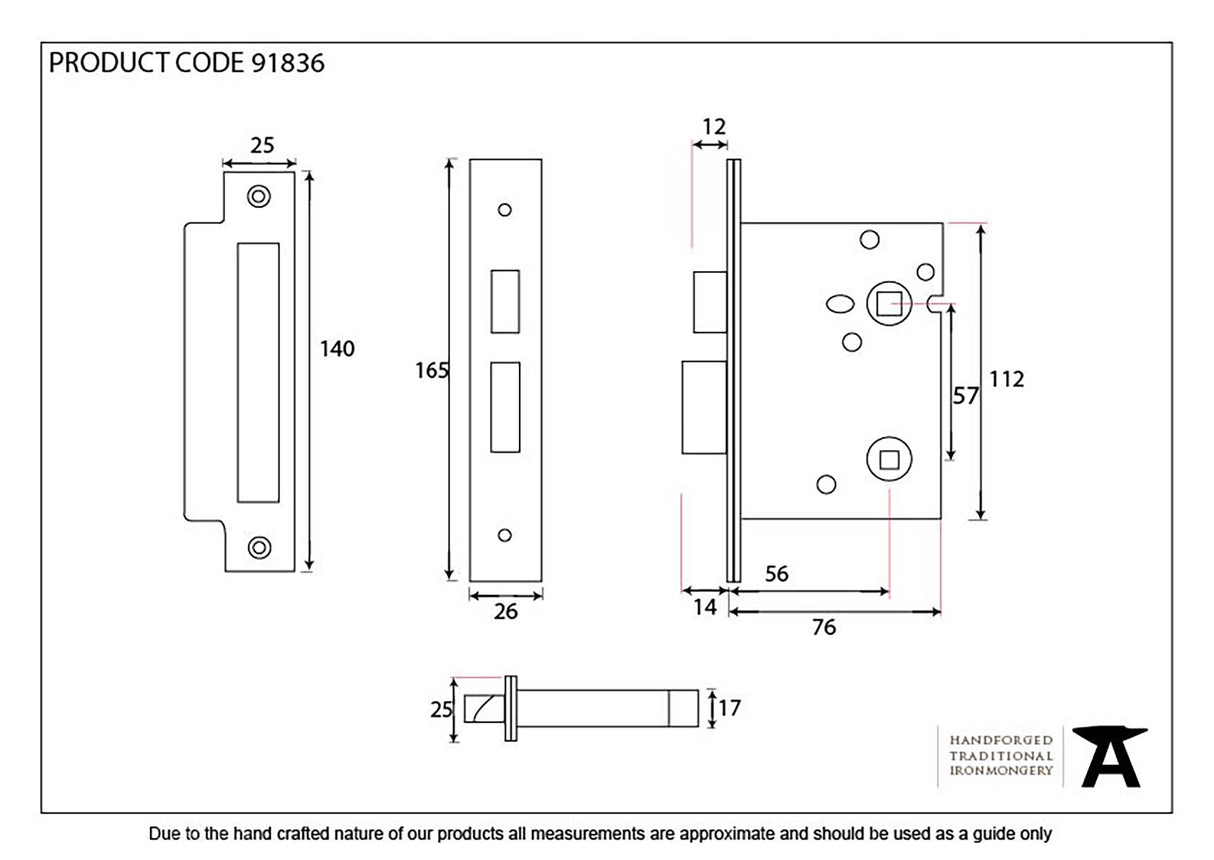 From The Anvil - PVD 3" Heavy Duty Bathroom Mortice Lock | Sku. 91836 | Trade Door Handles.