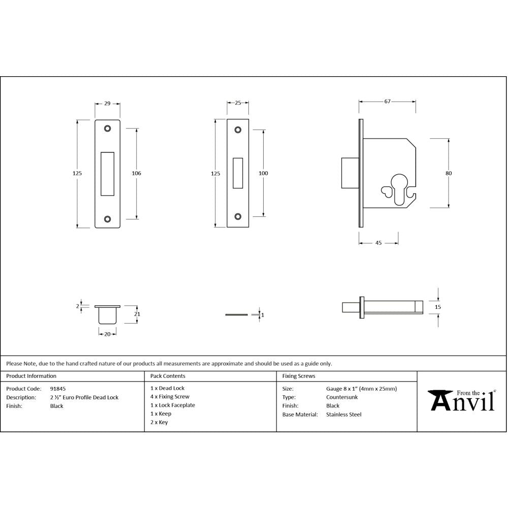 From The Anvil - Black 2½" Euro Profile Dead Lock | Sku. 91845 | Trade Door Handles.
