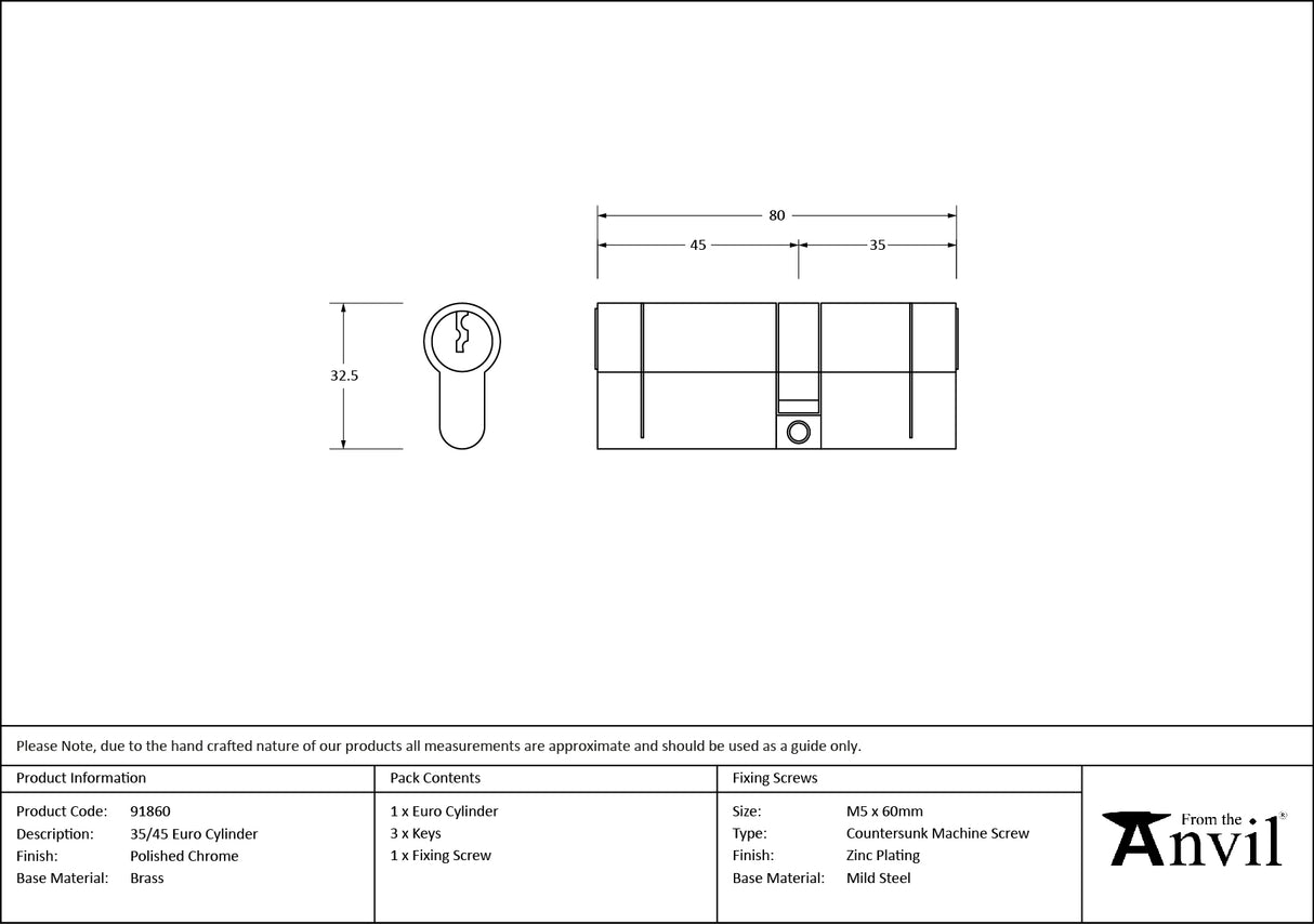 From The Anvil - Polished Chrome 35/45 Euro Cylinder | Sku. 91860 | Trade Door Handles.