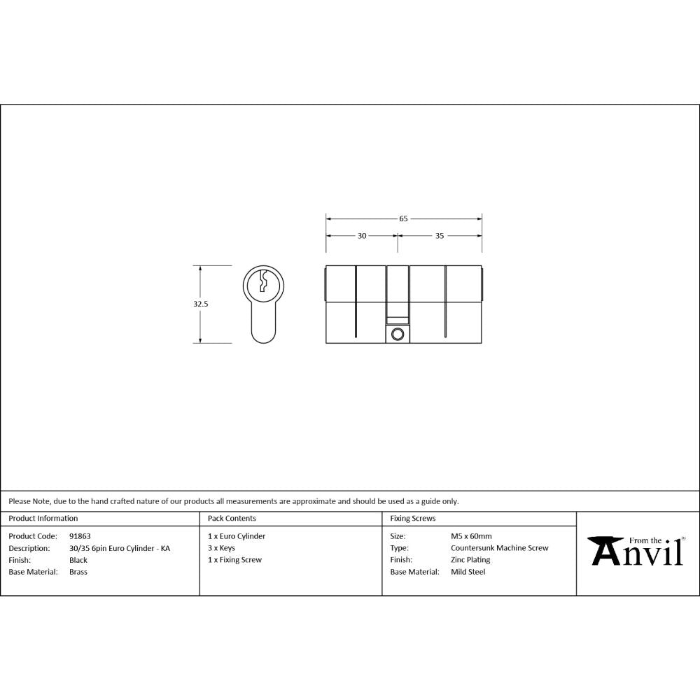 From The Anvil - Black 30/35 6pin Euro Cylinder KA | Sku. 91863 | Trade Door Handles.