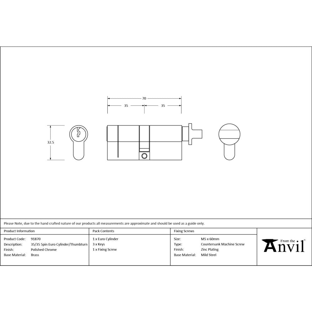 From The Anvil - Polished Chrome 35/35 Euro Cylinder/Thumbturn | Sku. 91870 | Trade Door Handles.