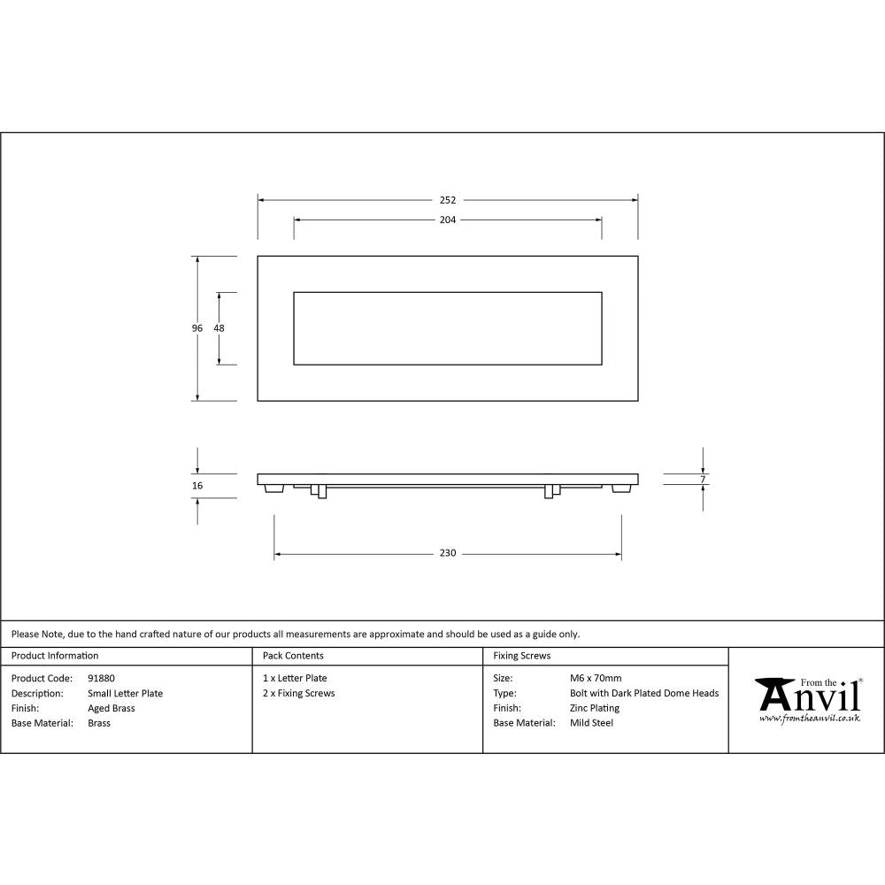 From The Anvil - Aged Brass Small Letter Plate | Sku. 91880 | Trade Door Handles.