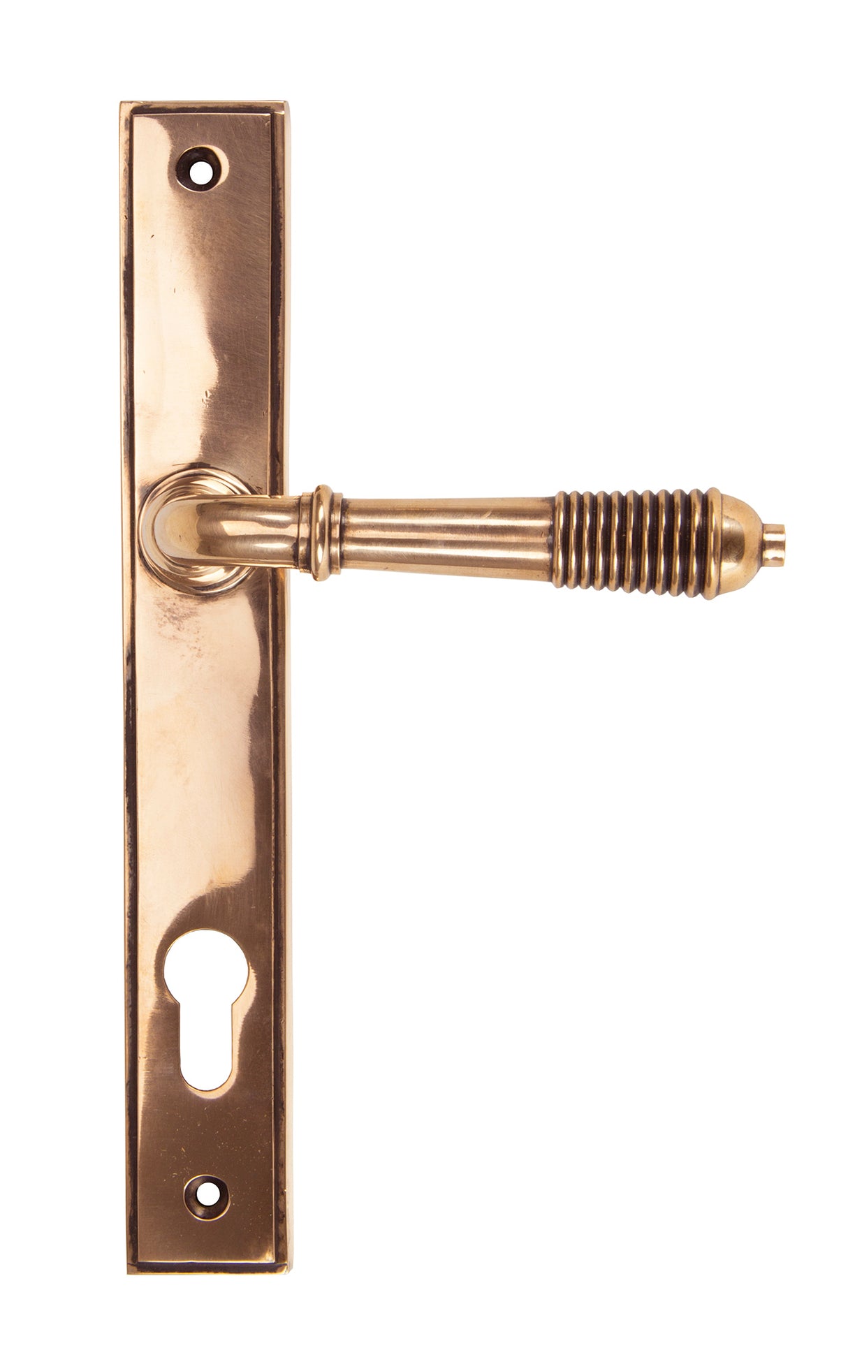 From The Anvil - Polished Bronze Reeded Slimline Lever Espag. Lock | Sku. 91912 | Trade Door Handles.