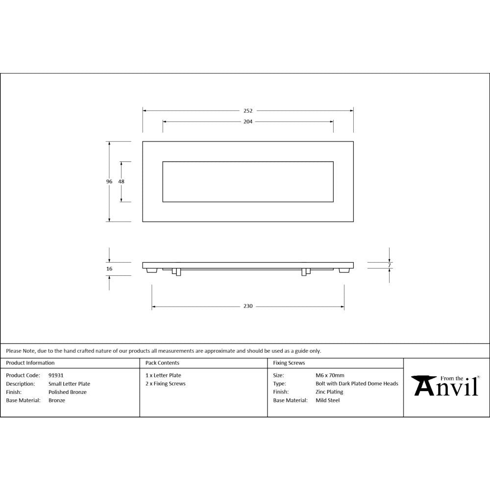 From The Anvil - Polished Bronze Small Letter Plate | Sku. 91931 | Trade Door Handles.
