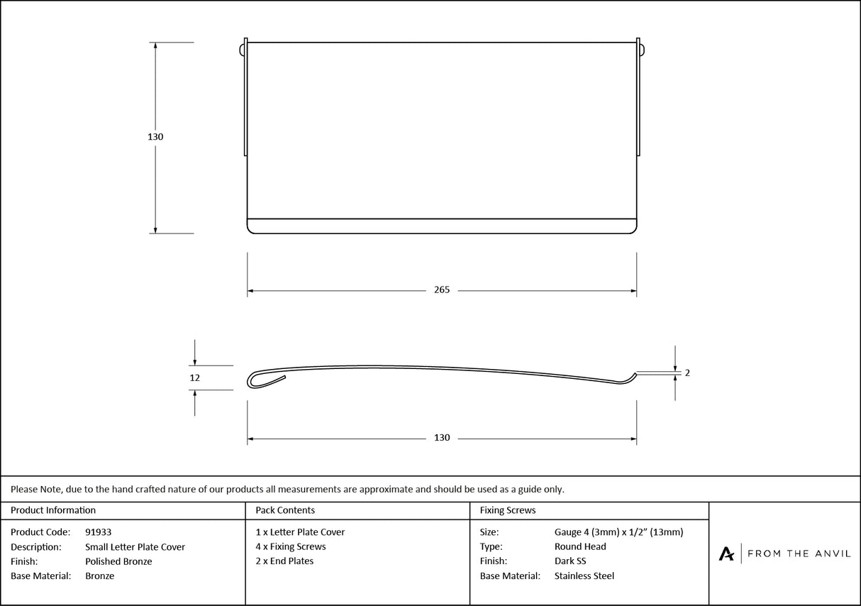 From The Anvil - Polished Bronze Small Letter Plate Cover | Sku. 91933 | Trade Door Handles.