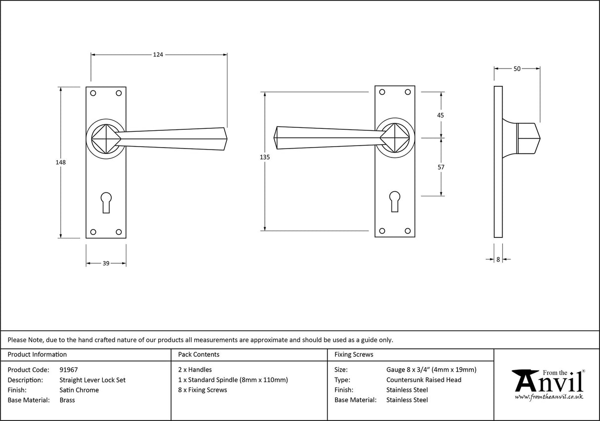 From The Anvil - Satin Chrome Straight Lever Lock Set | Sku. 91967 | Trade Door Handles.