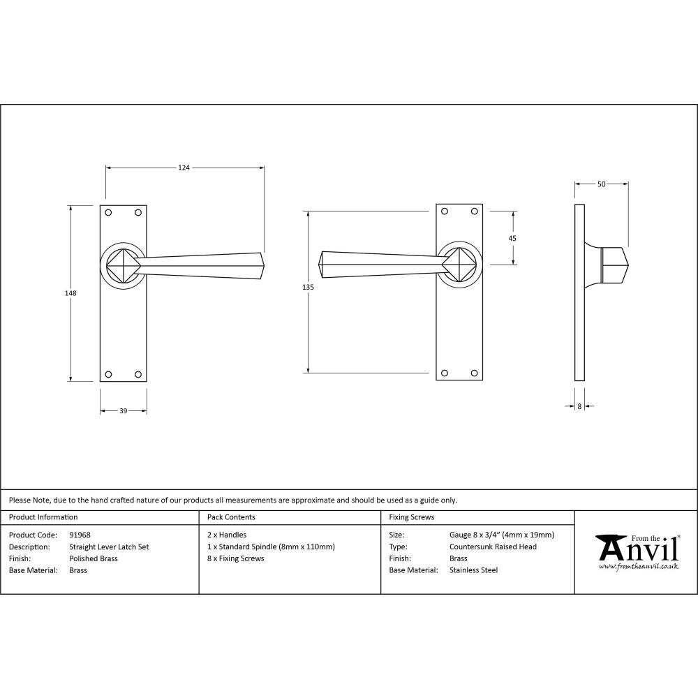 From The Anvil - Polished Brass Straight Lever Latch Set | Sku. 91968 | Trade Door Handles.