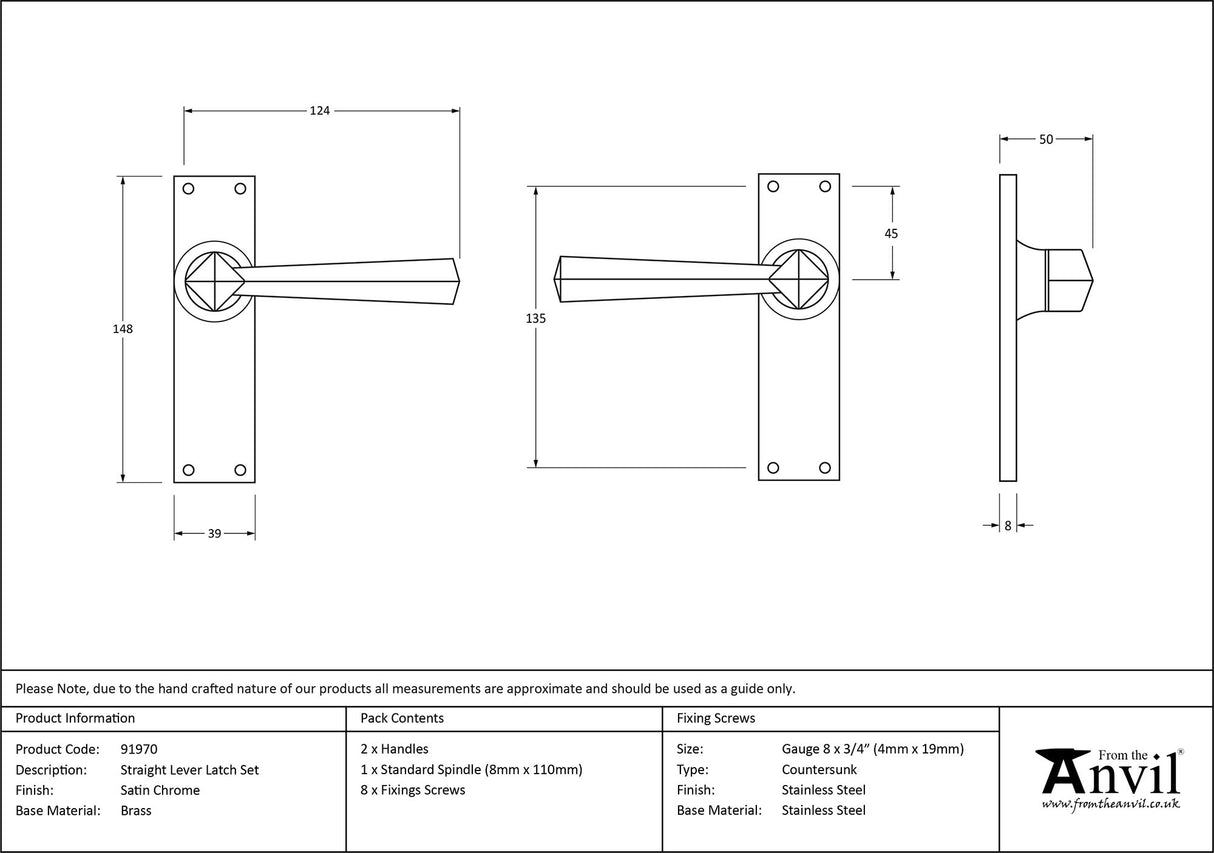 From The Anvil - Satin Chrome Straight Lever Latch Set | Sku. 91970 | Trade Door Handles.