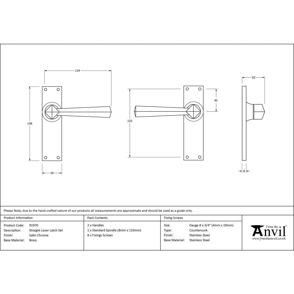 From The Anvil - Satin Chrome Straight Lever Latch Set | Sku. 91970 | Trade Door Handles.