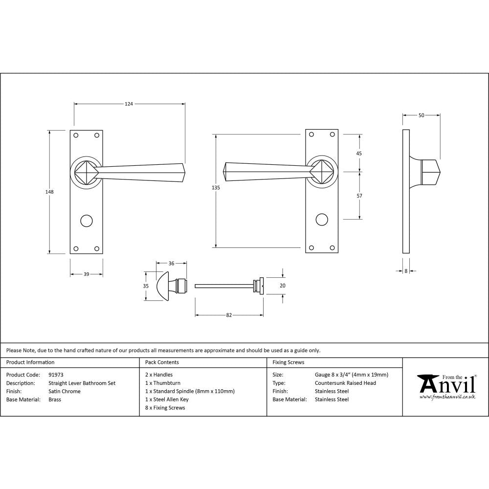 From The Anvil - Satin Chrome Straight Lever Bathroom Set | Sku. 91973 | Trade Door Handles.