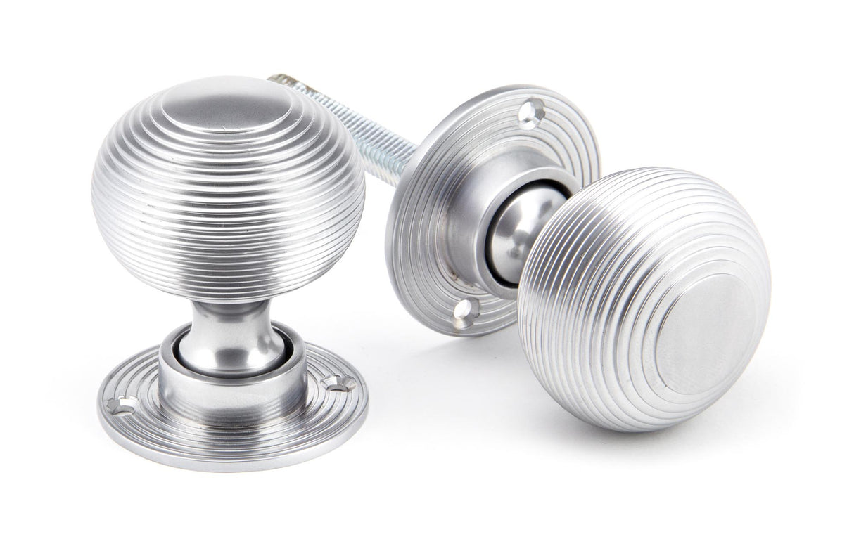From The Anvil - Satin Chrome Heavy Beehive Mortice/Rim Knob Set | Sku. 91974 | Trade Door Handles.