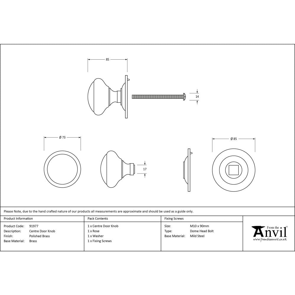 From The Anvil - Polished Brass Round Centre Door Knob | Sku. 91977 | Trade Door Handles.