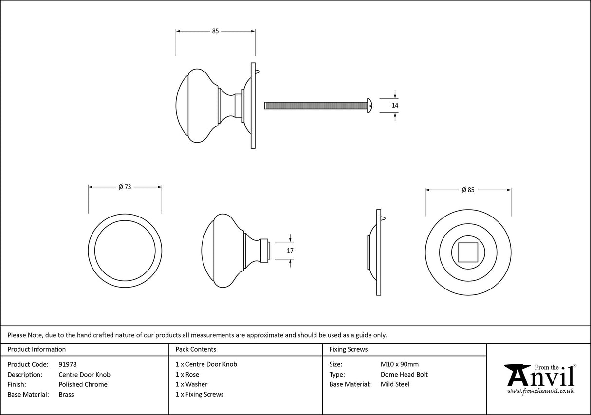 From The Anvil - Polished Chrome Round Centre Door Knob | Sku. 91978 | Trade Door Handles.