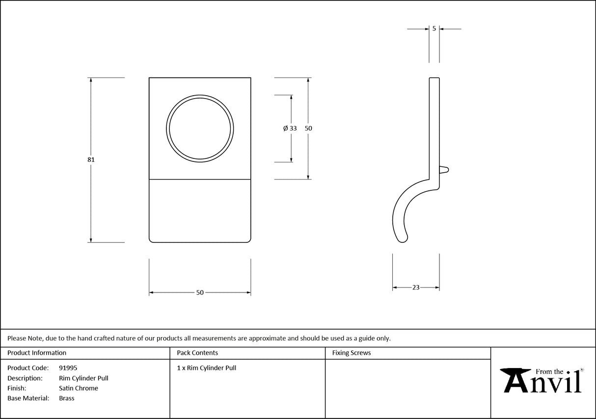 From The Anvil - Satin Chrome Rim Cylinder Pull | Sku. 91995 | Trade Door Handles.