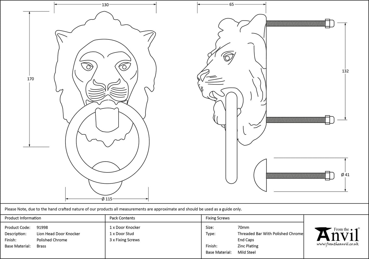From The Anvil - Polished Chrome Lion Head Door Knocker | Sku. 91998 | Trade Door Handles.