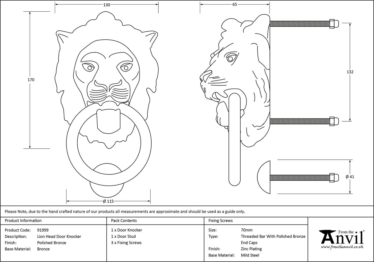 From The Anvil - Polished Bronze Lion Head Door Knocker | Sku. 91999 | Trade Door Handles.