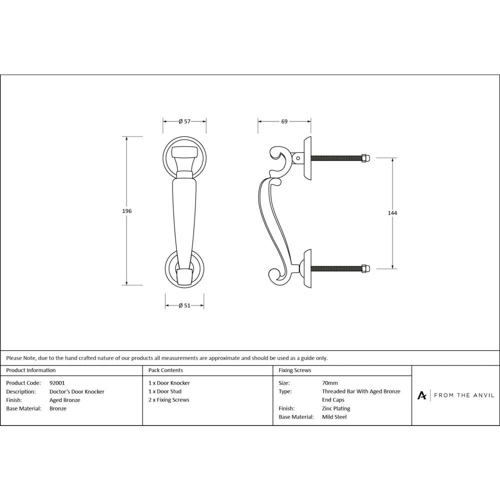 From The Anvil - Aged Bronze Doctors Door Knocker | Sku. 92001 | Trade Door Handles.