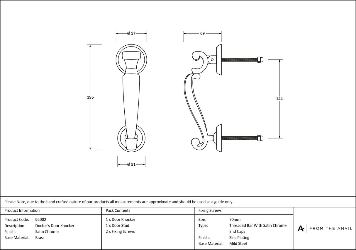 From The Anvil - Satin Chrome Doctors Door Knocker | Sku. 92002 | Trade Door Handles.