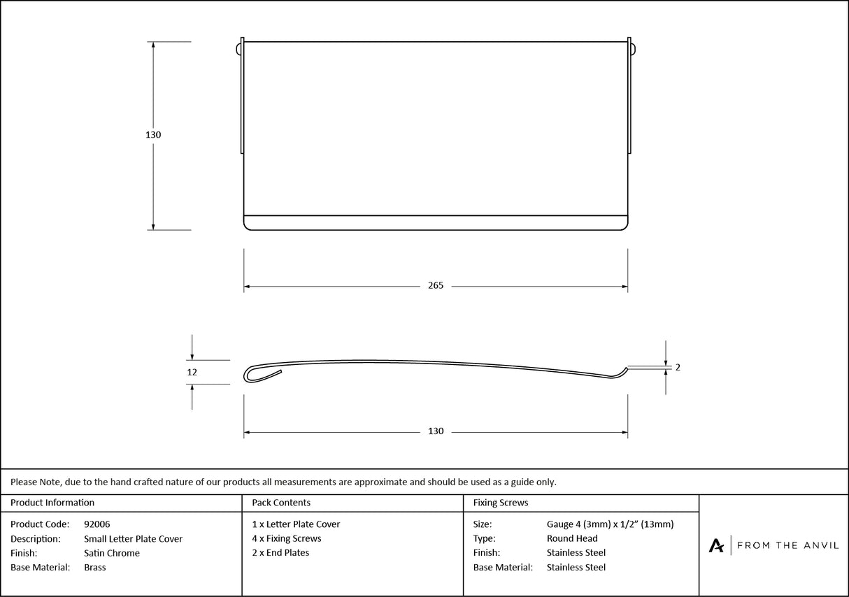 From The Anvil - Satin Chrome Small Letter Plate Cover | Sku. 92006 | Trade Door Handles.