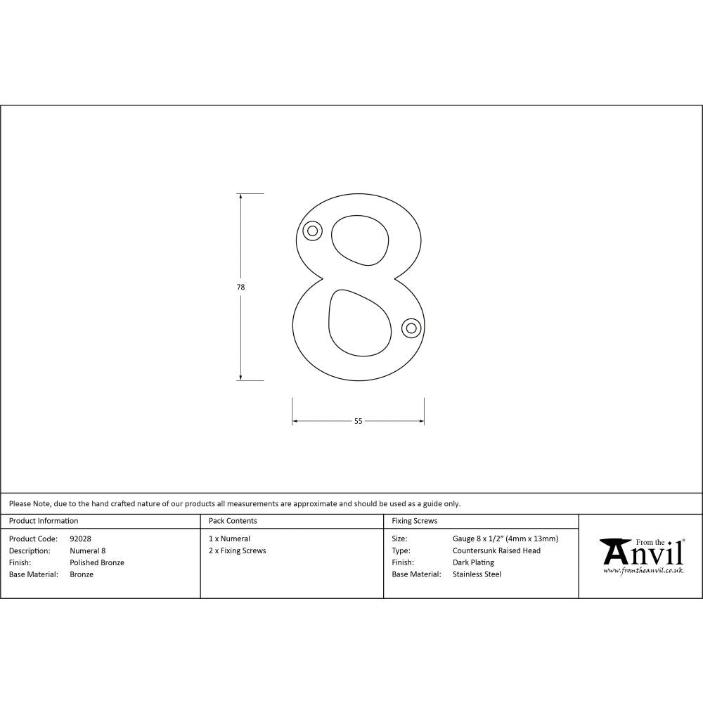 From The Anvil - Polished Bronze Numeral 8 | Sku. 92028 | Trade Door Handles.