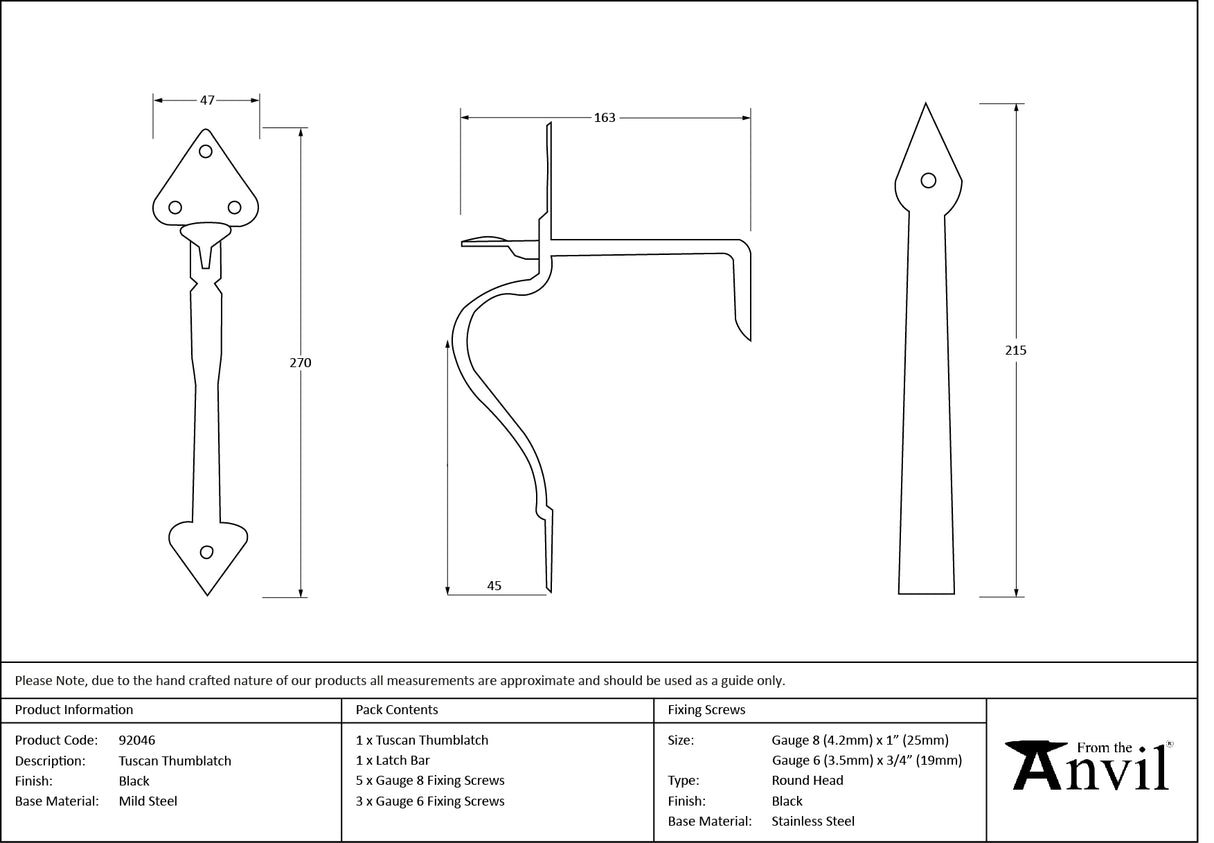 From The Anvil - Black Tuscan Thumblatch | Sku. 92046 | Trade Door Handles.