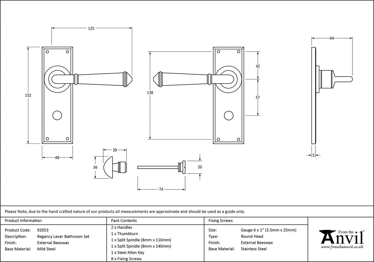 From The Anvil - External Beeswax Regency Lever Bathroom Set | Sku. 92053 | Trade Door Handles.