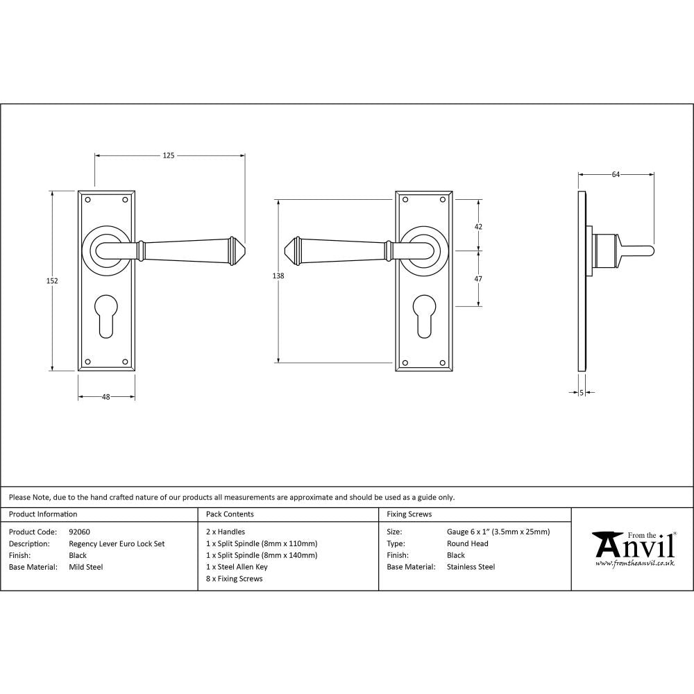 From The Anvil - Black Regency Lever Euro Lock Set | Sku. 92060 | Trade Door Handles.