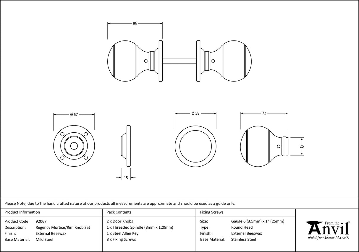 From The Anvil - External Beeswax Regency Mortice/Rim Knob Set | Sku. 92067 | Trade Door Handles.