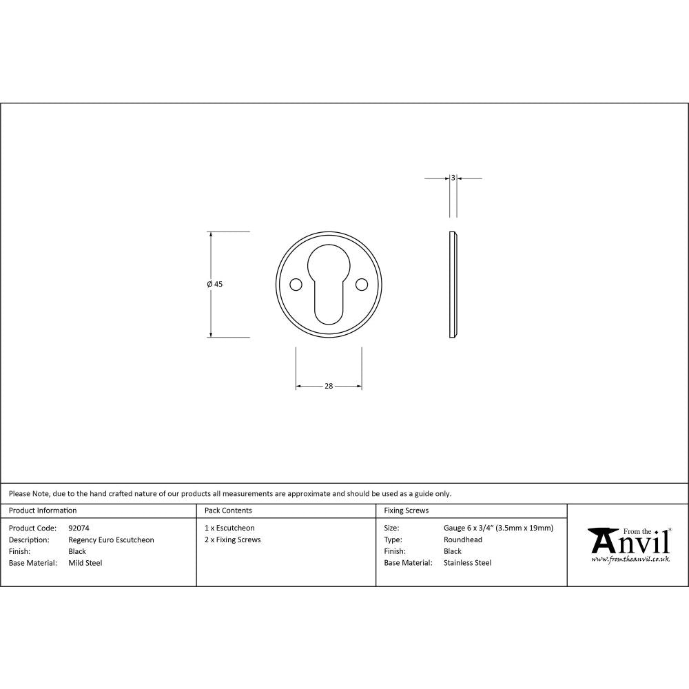 From The Anvil - Black Regency Euro Escutcheon | Sku. 92074 | Trade Door Handles.