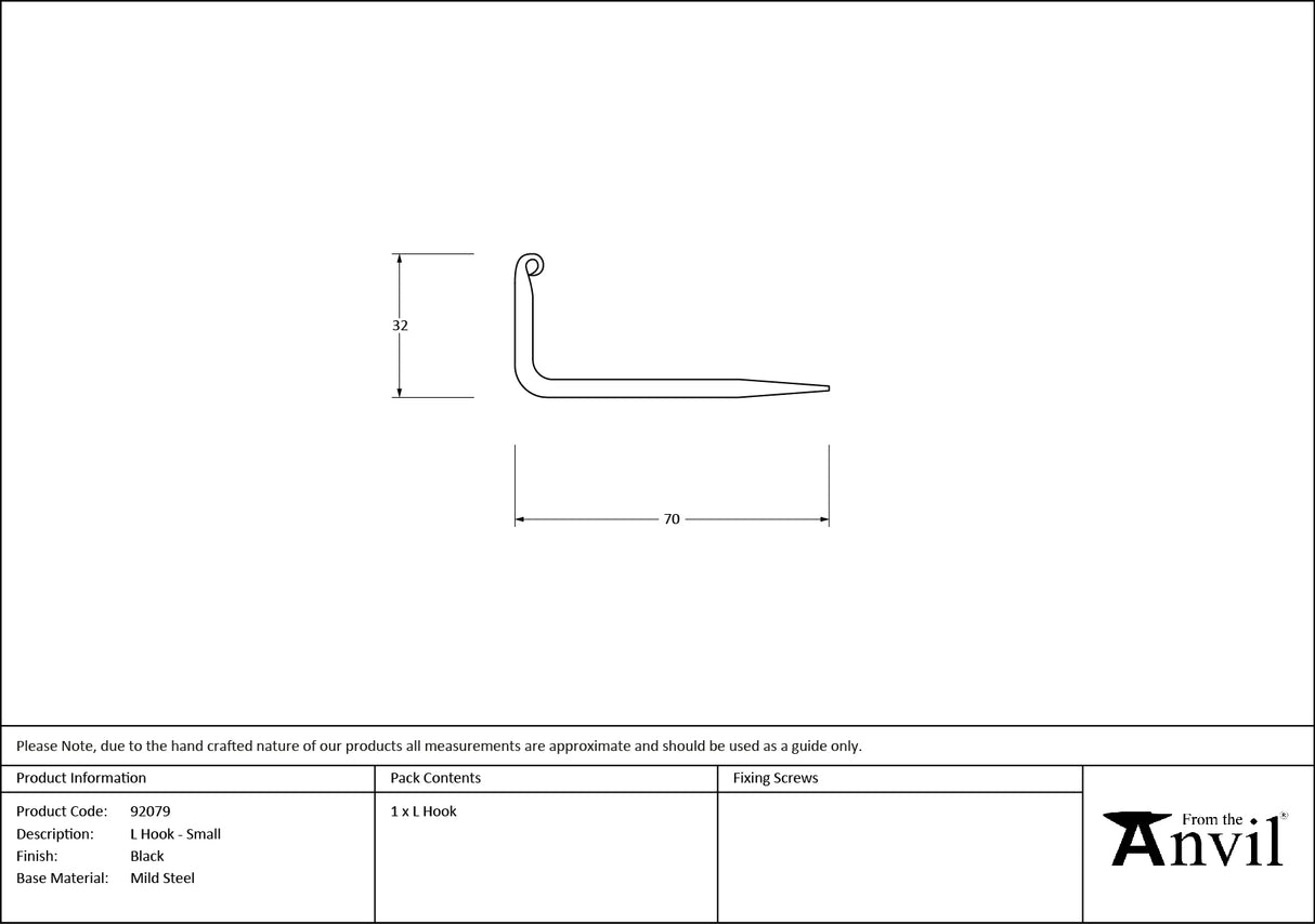 From The Anvil - Black L Hook - Small | Sku. 92079 | Trade Door Handles.