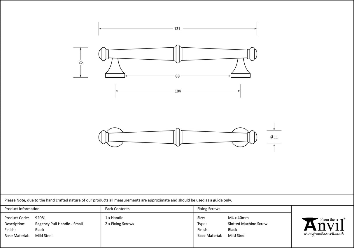From The Anvil - Black Regency Pull Handle - Small | Sku. 92081 | Trade Door Handles.